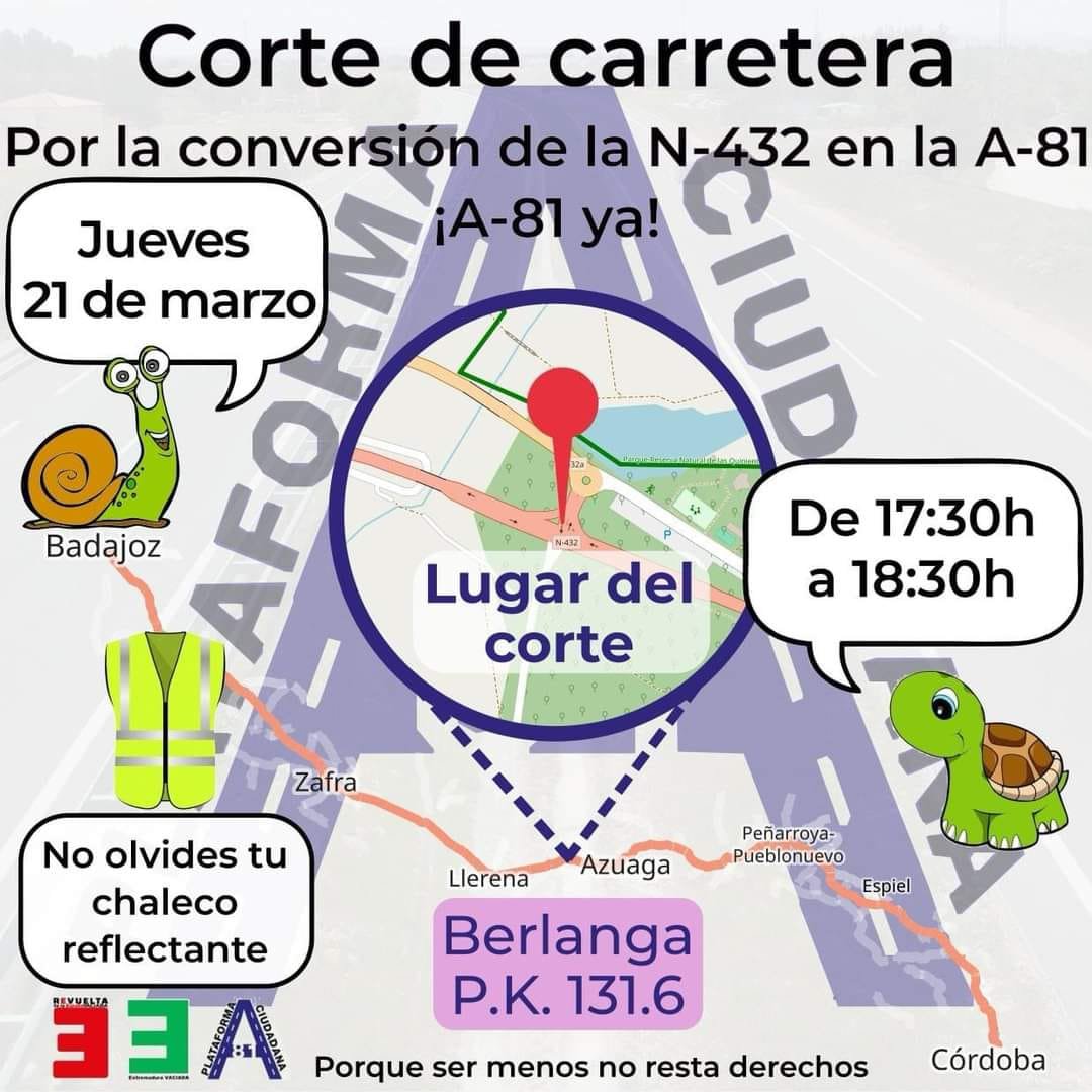 Corte de carretera por la conversión de la N-432 en la A-81 