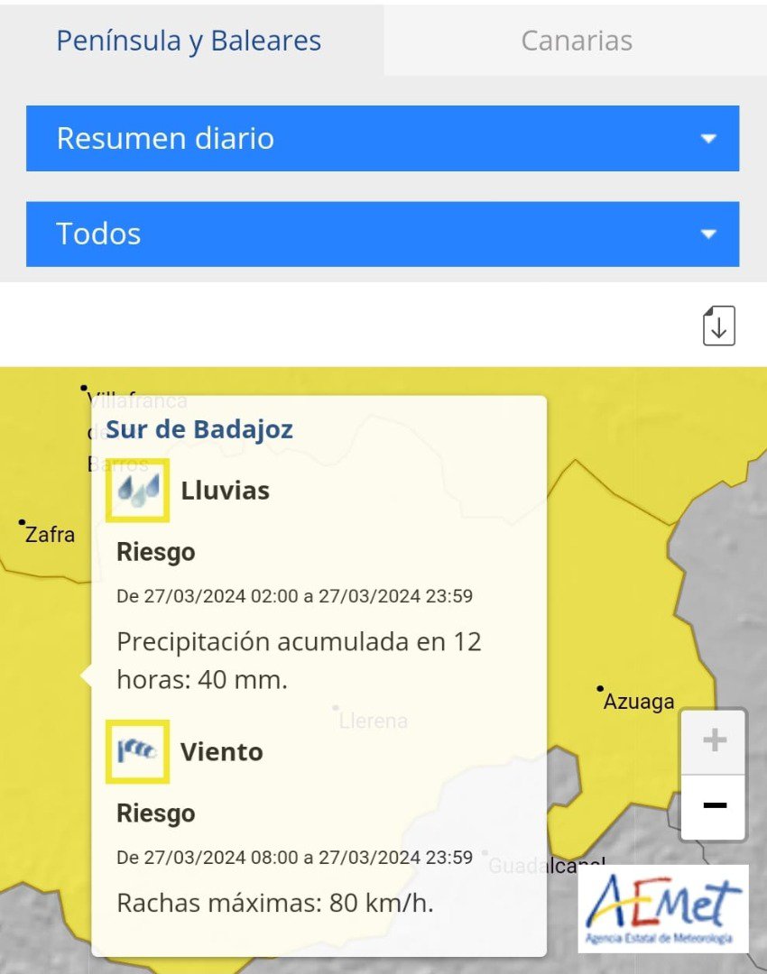 Aviso amarillo en Extremadura para este Miércoles Santo 