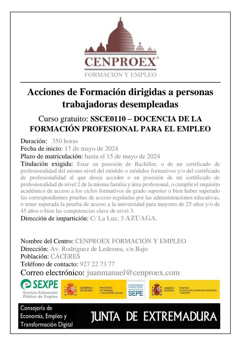Curso de Formación Profesional para Desempleados en Azuaga