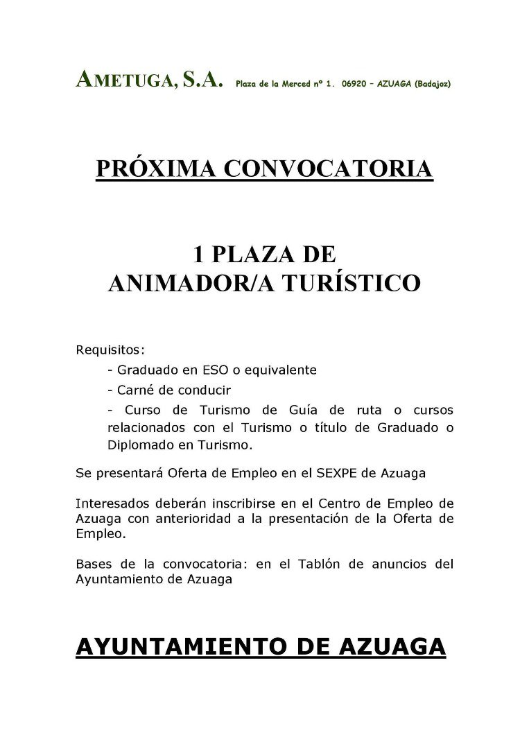 La empresa municipal Ametuga SA convoca una plaza de animador/a turístico