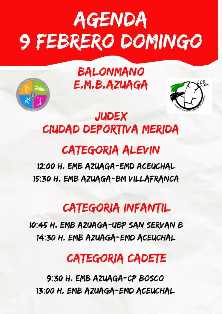 Fin de semana deportivo en Azuaga: fútbol, baloncesto y balonmano en la agenda