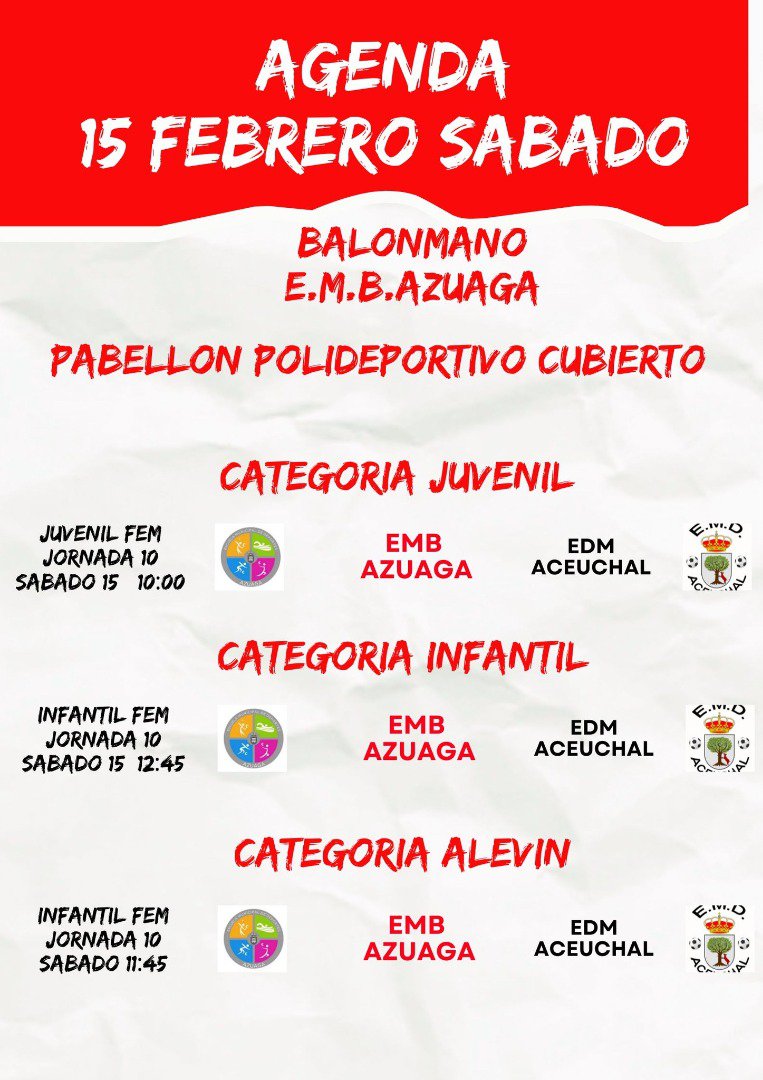 AGENDA DEPORTIVA EN AZUAGA PARA EL 14 Y 15 DE FEBRERO   