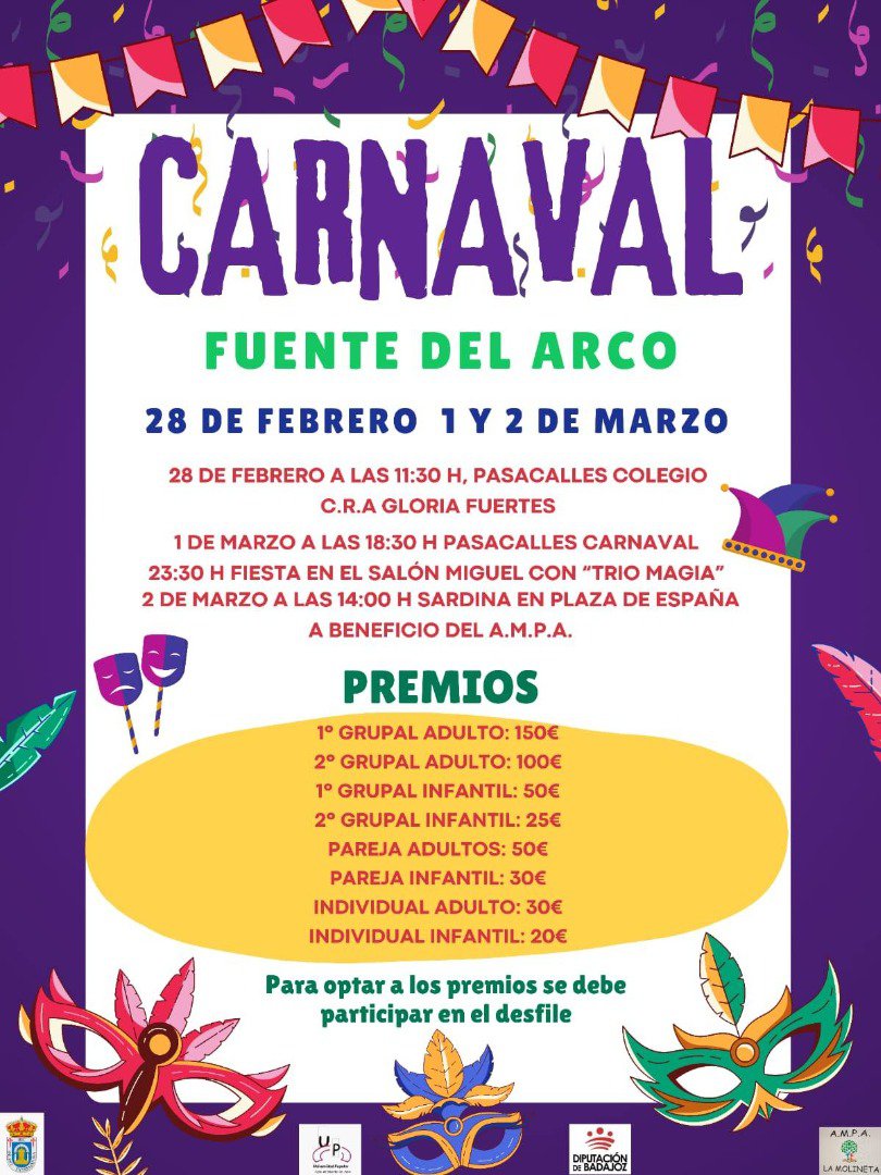 El Carnaval llena de color y fiesta Fuente del Arco del 28 de febrero al 2 de marzo 