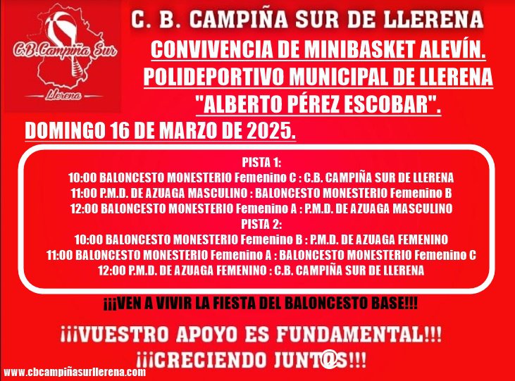 Resultados y agenda para el próximo fin de semana del C.B. Campiñas Sur de Llerena 