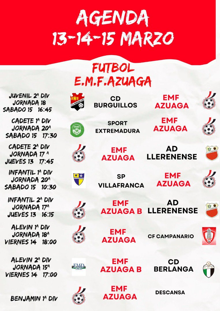 AGENDA DEPORTIVA DEL FIN DE SEMANA EN AZUAGA
