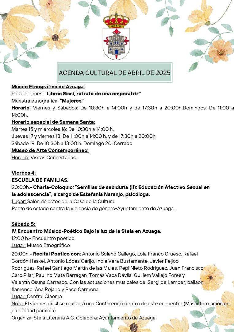 Azuaga presenta su completa agenda cultural y deportiva para abril de 2025