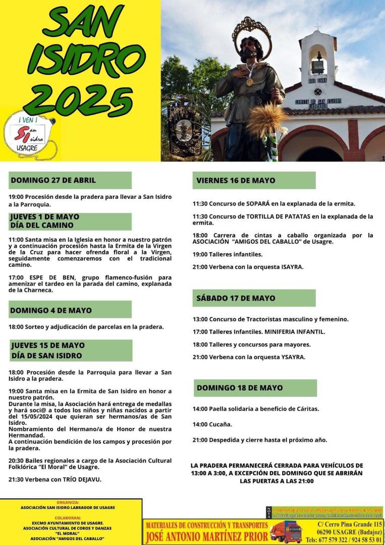 Usagre se prepara para celebrar San Isidro 2025 con un completo programa festivo