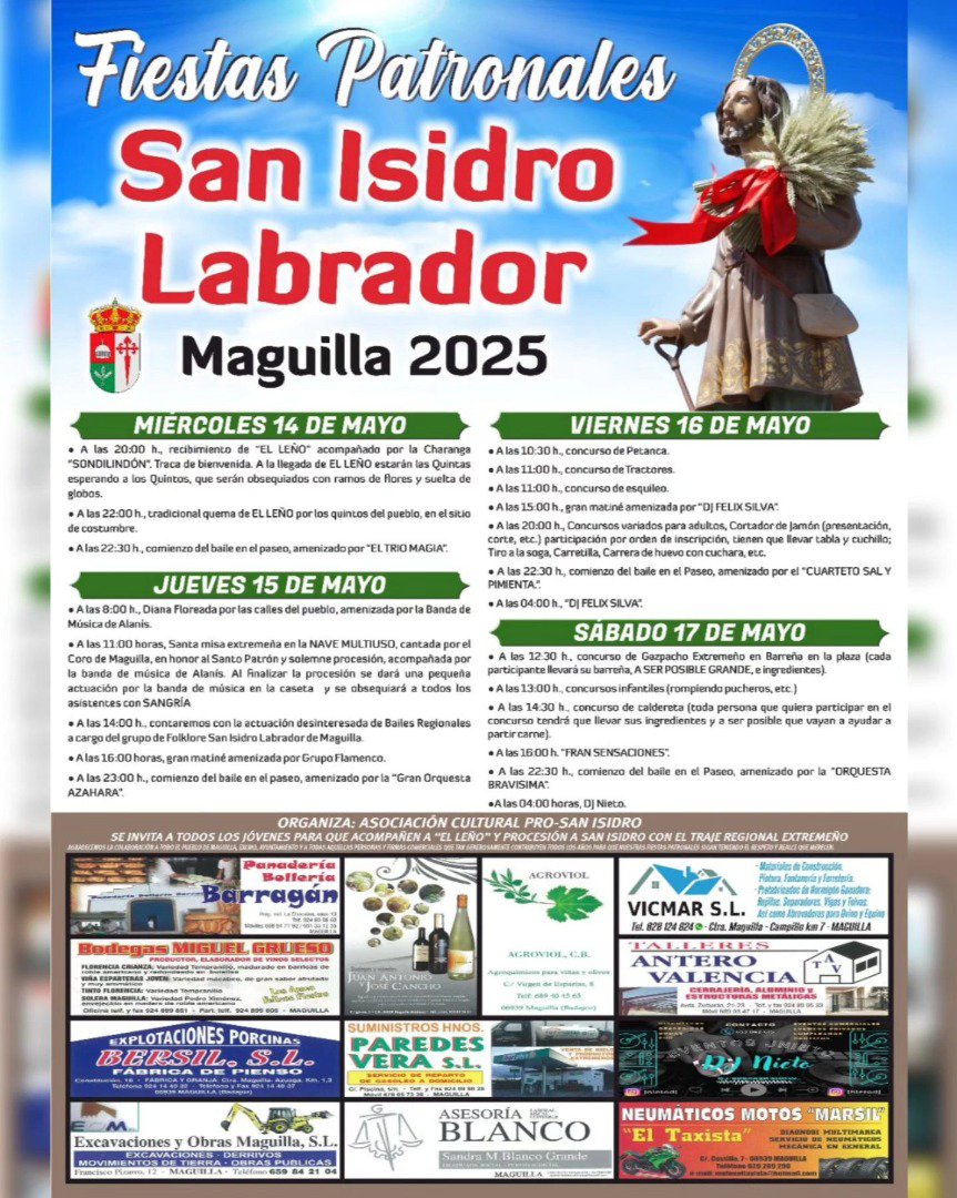 Maguilla se prepara para las Fiestas Patronales de San Isidro Labrador 2025