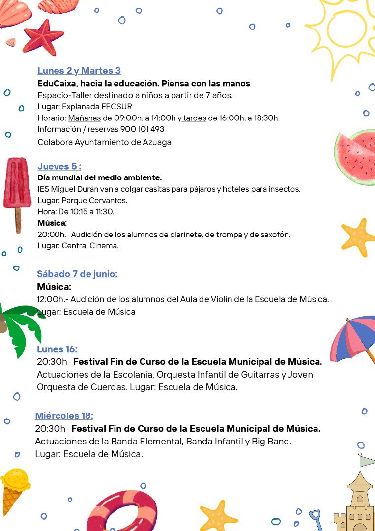 Azuaga arranca junio con cultura, música, talleres y deporte para todas las edades
