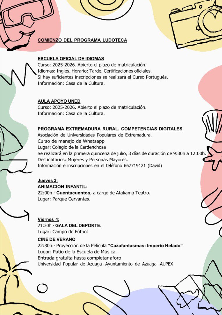 Azuaga se llena de cultura y ocio en julio con una intensa programación para todos los públicos