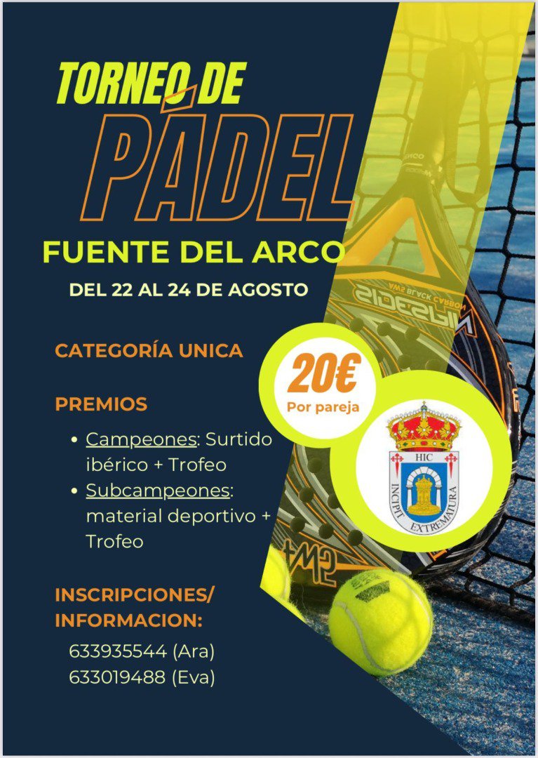 Fuente del Arco celebra su Torneo de Pádel del 22 al 24 de agosto