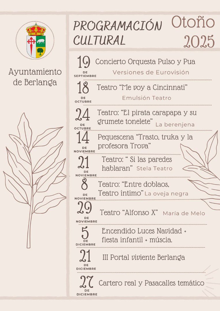 Berlanga presenta su programación cultural de otoño 2025