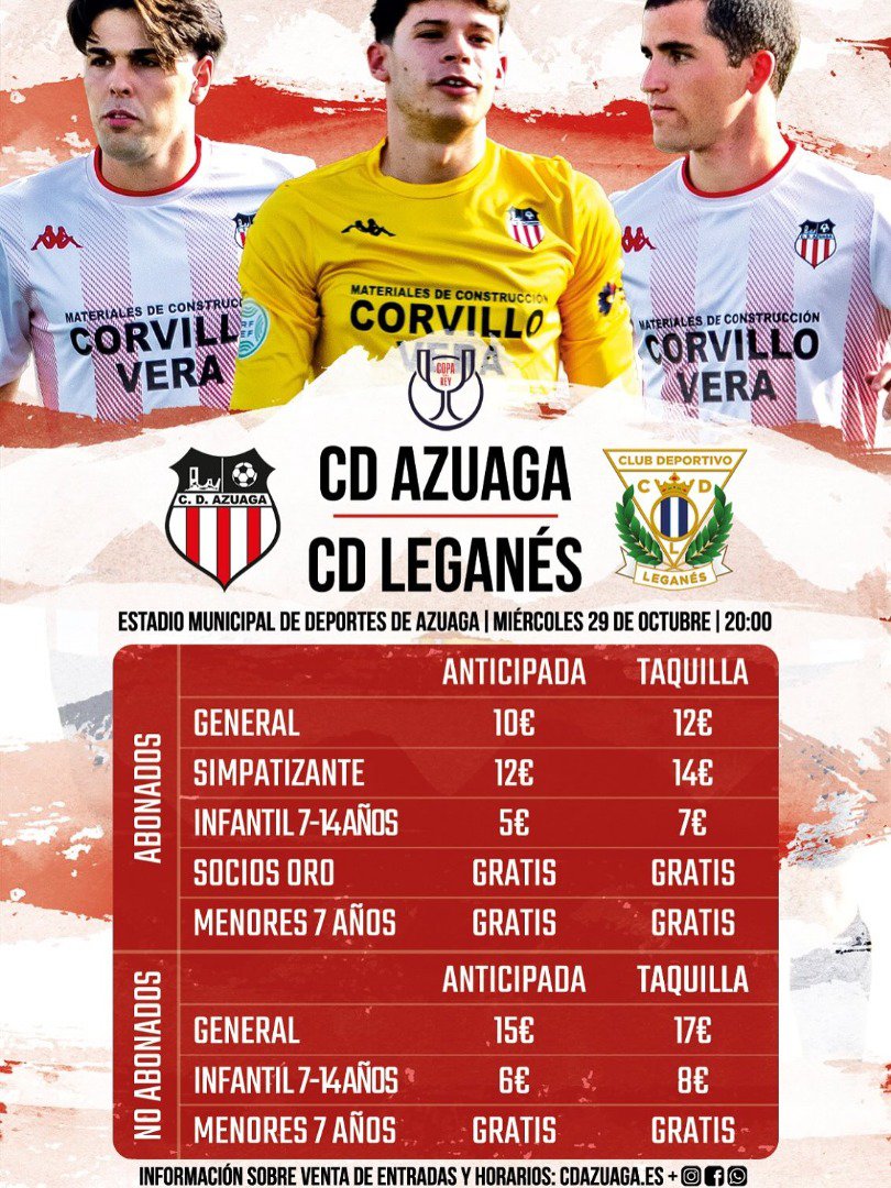 El C.D. Azuaga se enfrentará al C.D. Leganés en la Copa del Rey el próximo 29 de octubre