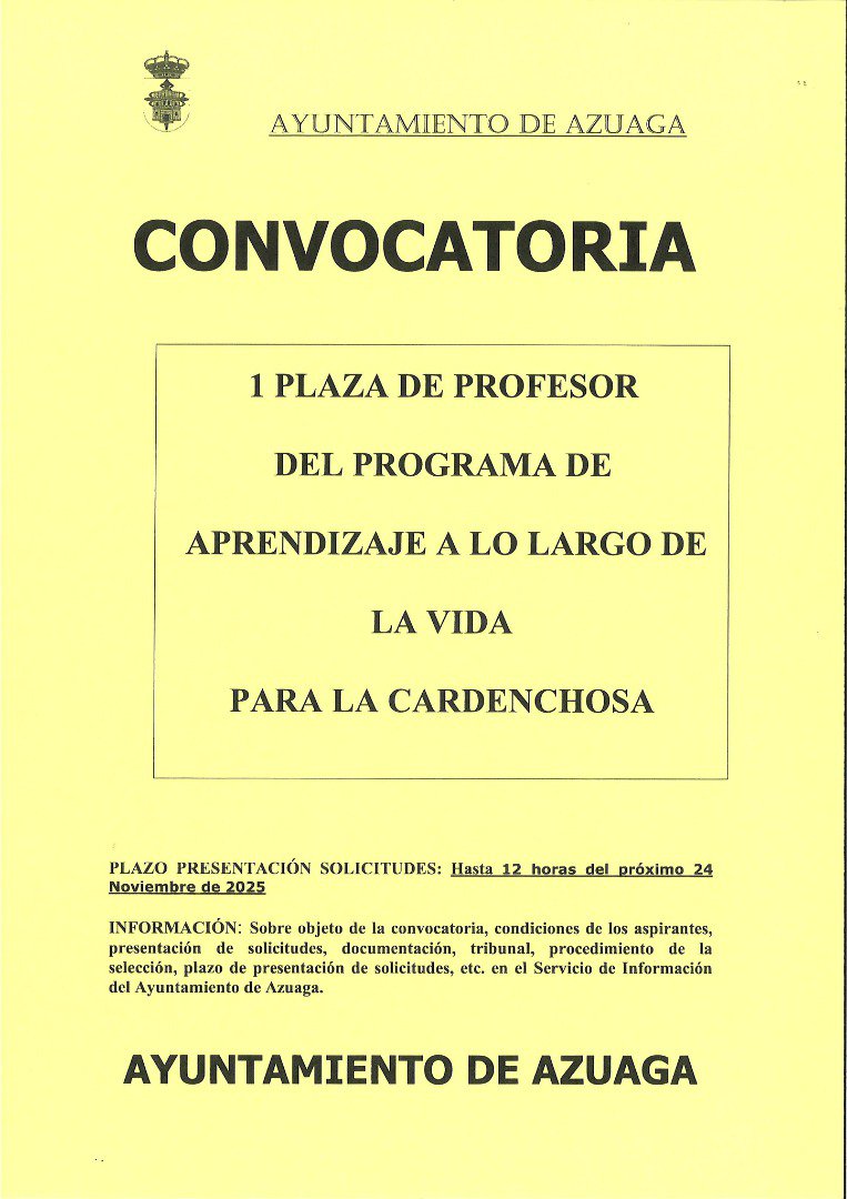 Azuaga abre convocatoria para una plaza docente del Programa de Aprendizaje a lo Largo de la Vida