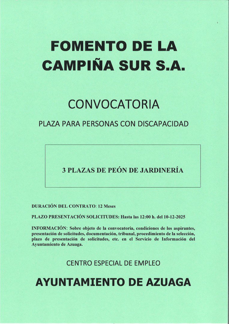 Fomento de la Campiña Sur abre proceso selectivo para tres plazas de peón de jardinería