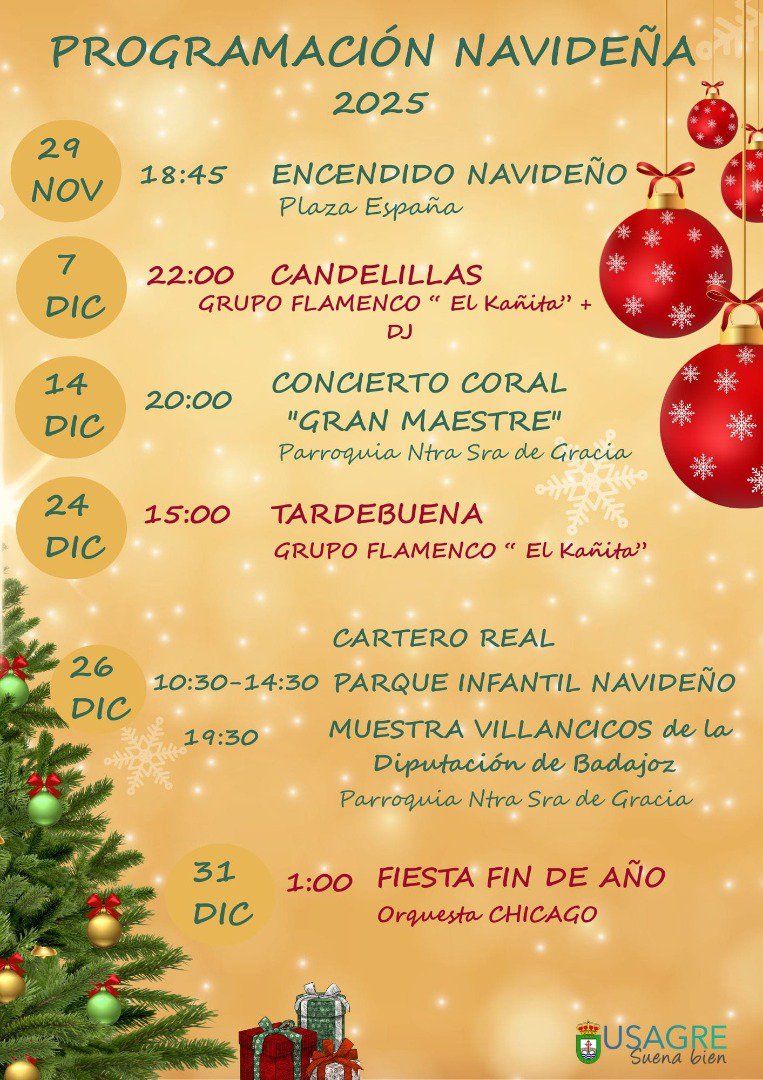 Usagre presenta su programación navideña 2025 con música, tradición y actividades para todas las edades