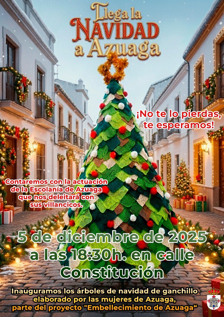 Azuaga da la bienvenida oficial a la Navidad con la inauguración de sus árboles de ganchillo