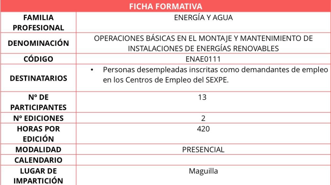 Maguilla acogerá un curso sobre montaje y mantenimiento de instalaciones de energías renovables
