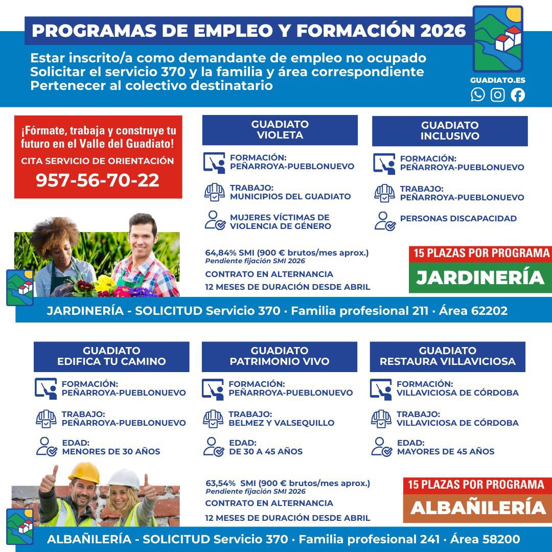 Programas de Empleo y Formación 2026: abierto el plazo para incorporarse al Valle del Guadiato