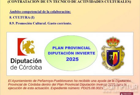 Peñarroya-Pueblonuevo impulsa la promoción cultural con una ayuda del Plan Provincial “Diputación Invierte 2025”