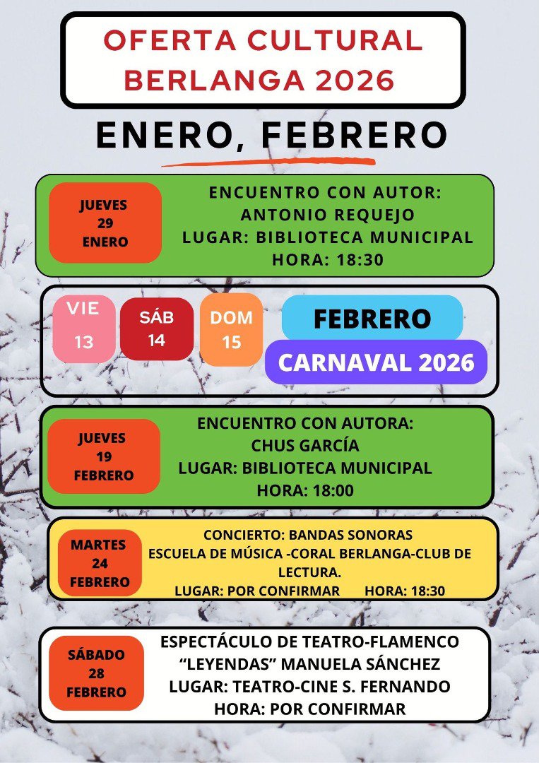 Berlanga arranca el año con una completa agenda cultural que combina literatura, música, teatro y carnaval