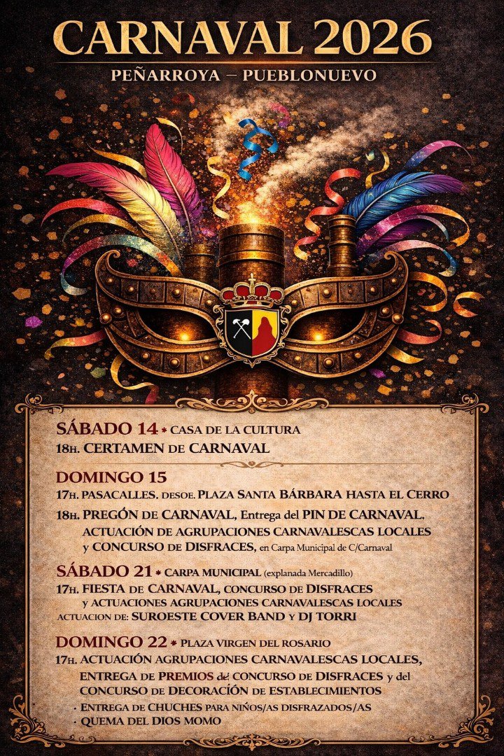 Peñarroya-Pueblonuevo presenta su Carnaval 2026 con certamen, pasacalles y concursos de disfraces