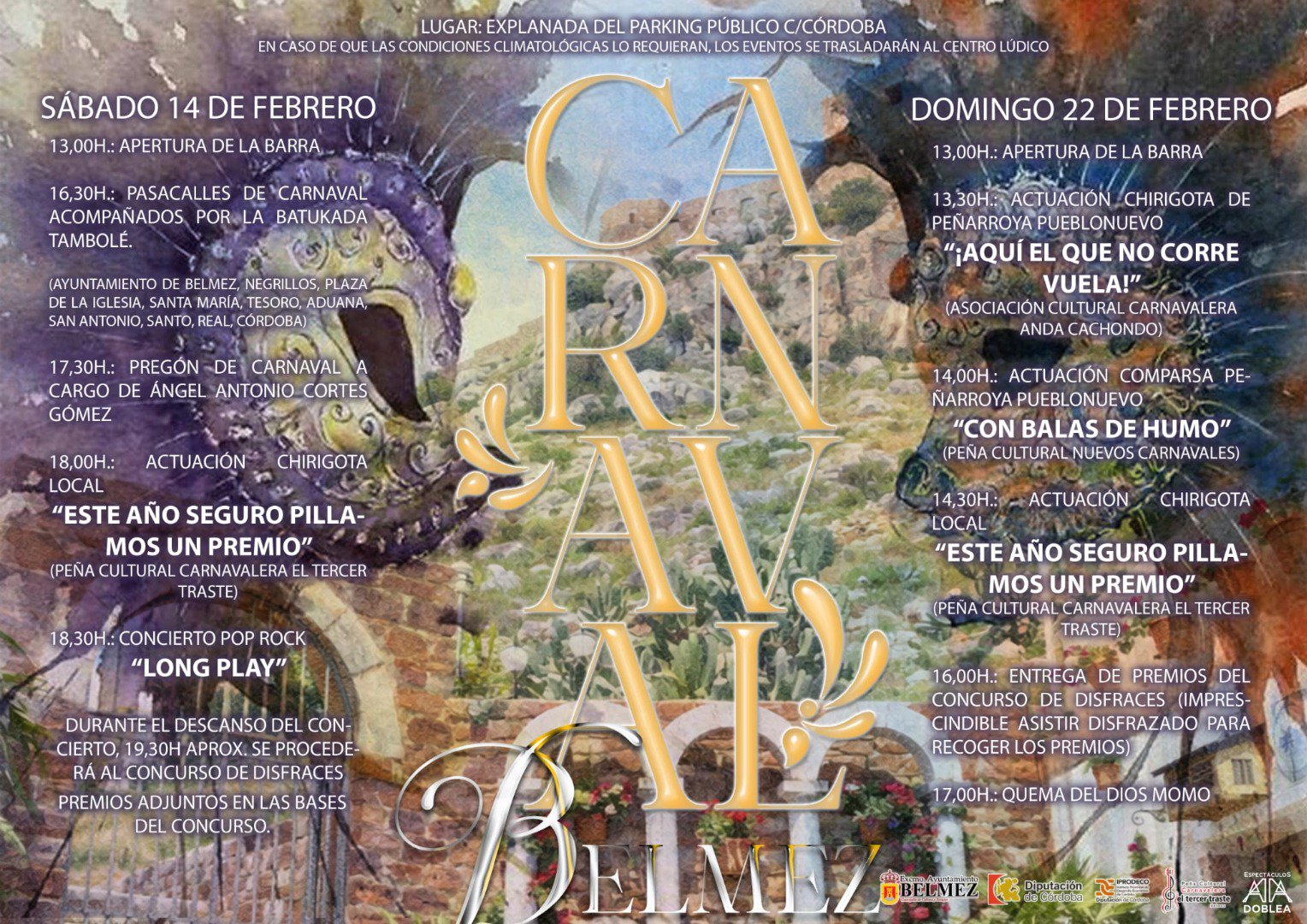 Belmez se lanza al Carnaval con pasacalles, chirigotas, concierto y quema del Dios Momo