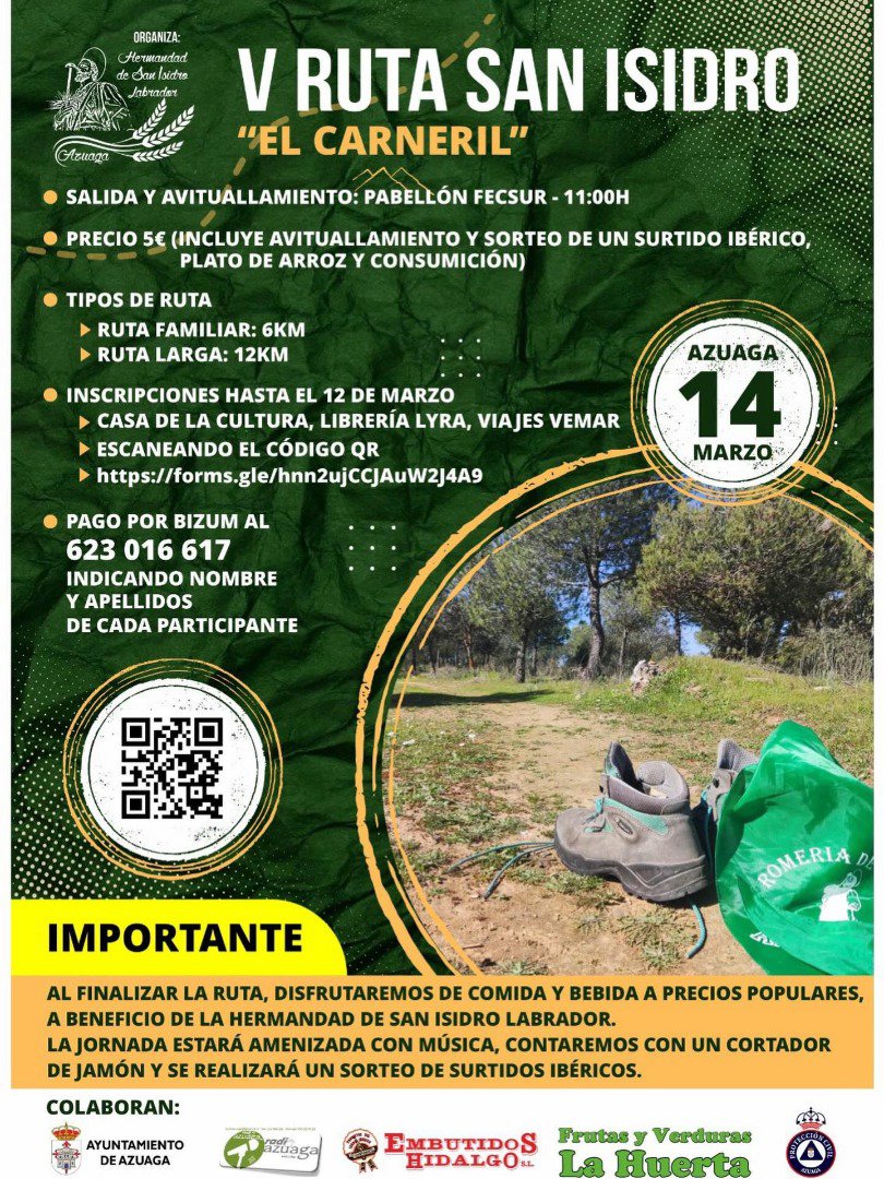 La Hermandad de San Isidro Labrador de Azuaga anuncia la V Ruta Senderista “El Carneril” para el 14 de marzo