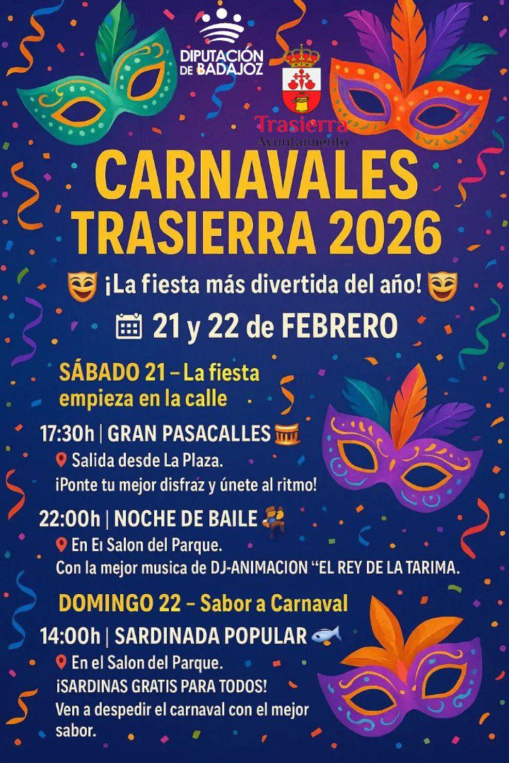 Trasierra se viste de Carnaval los días 21 y 22 de febrero con pasacalles, baile y sardinada popular