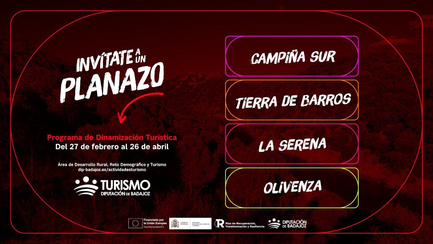 La Diputación de Badajoz lanza “Invítate a un planazo” con 55 propuestas turísticas y siete jornadas en Campiña Sur