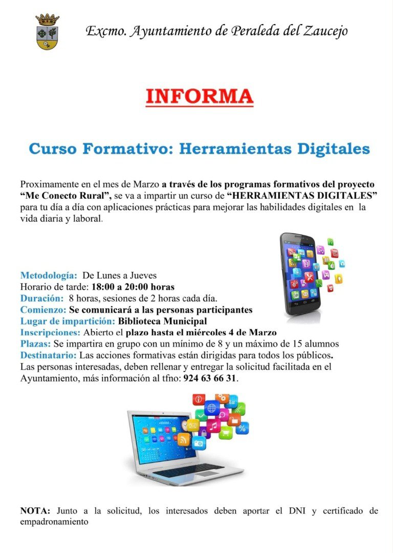 Peraleda del Zaucejo abre inscripciones para un curso de “Herramientas Digitales” del programa Me Conecto Rural