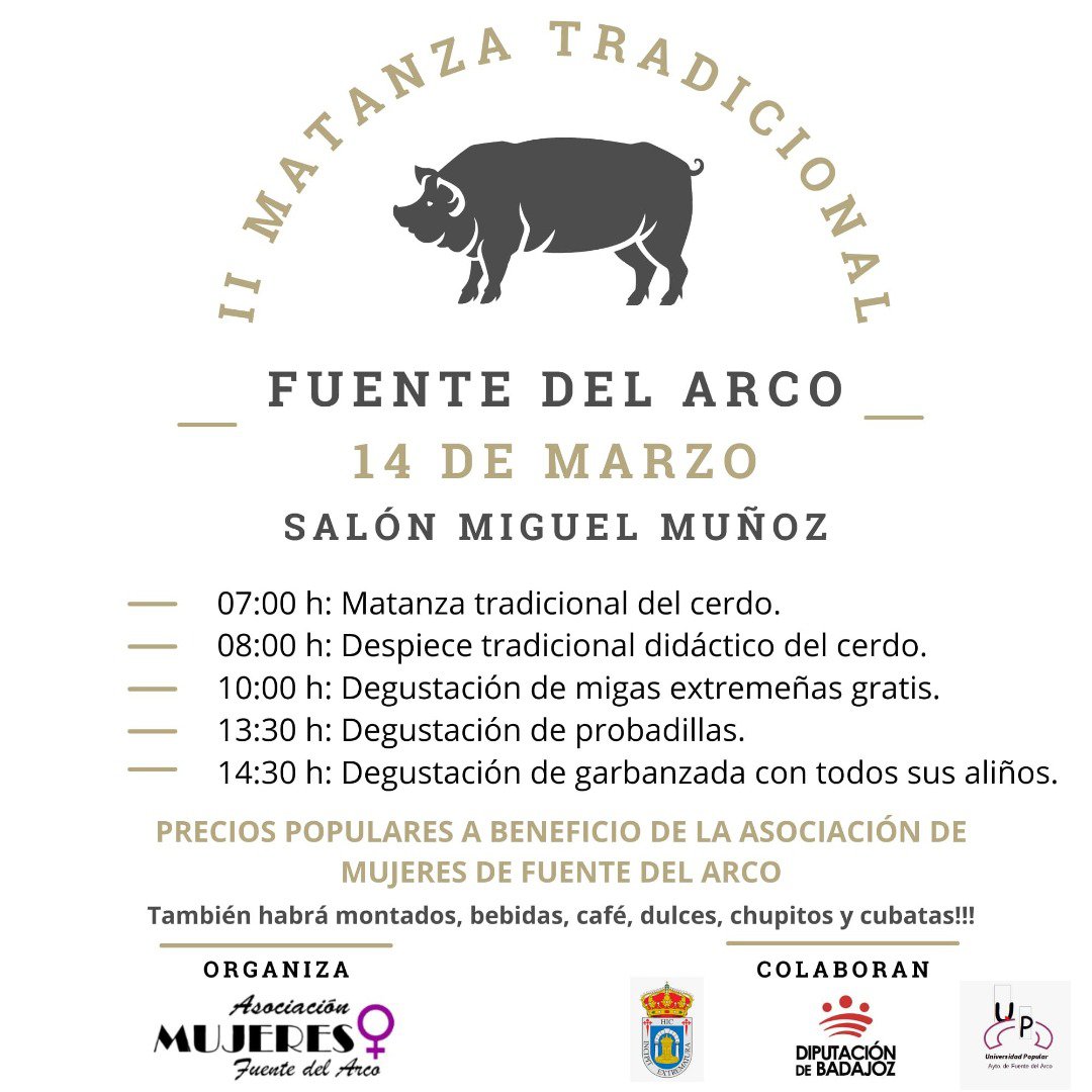 Fuente del Arco celebrará su II Matanza Tradicional el 14 de marzo en el Salón Miguel Muñoz