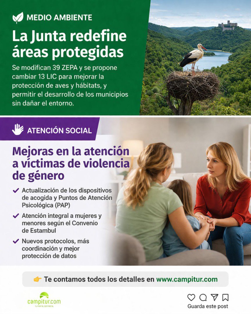 La Junta de Extremadura redefine áreas protegidas y mejora la atención a víctimas