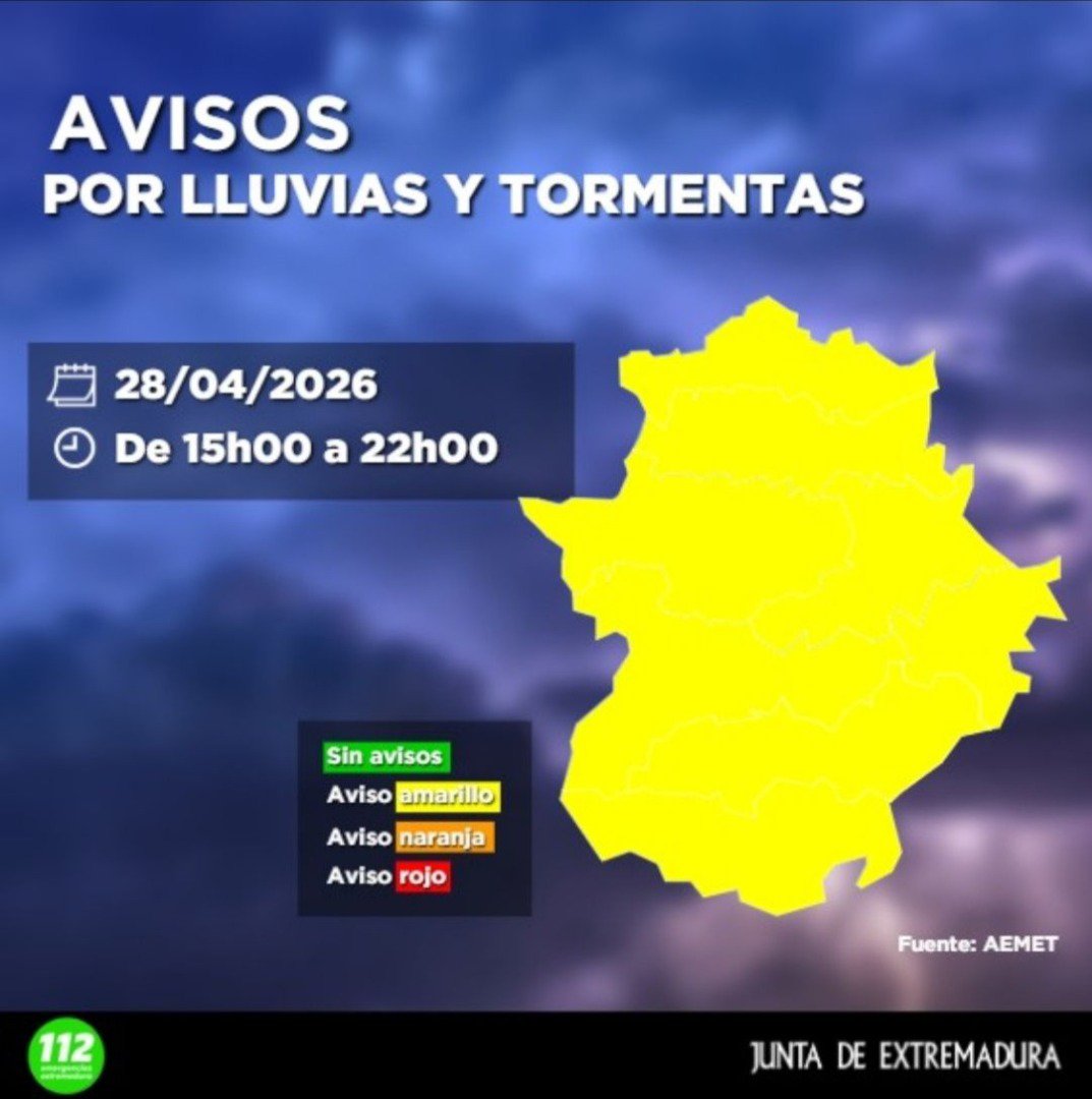 Extremadura, en aviso amarillo