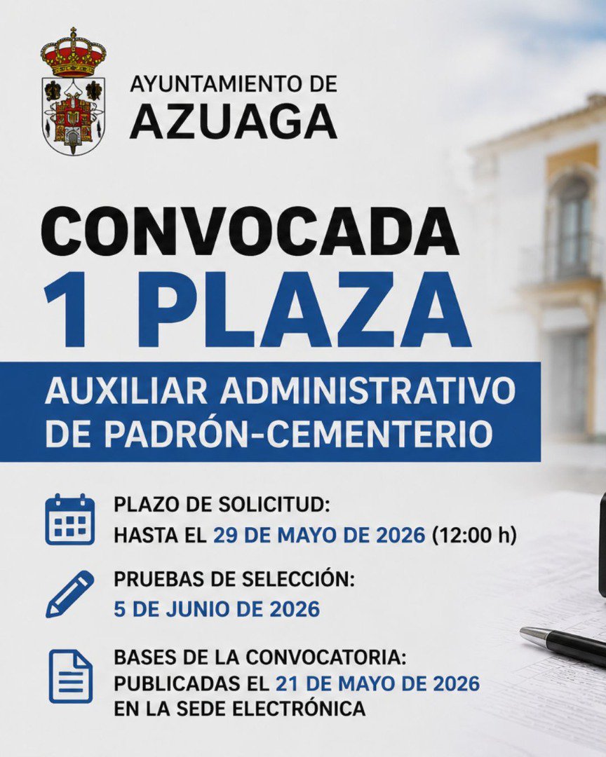Azuaga abre una plaza temporal en padrón y cementerio