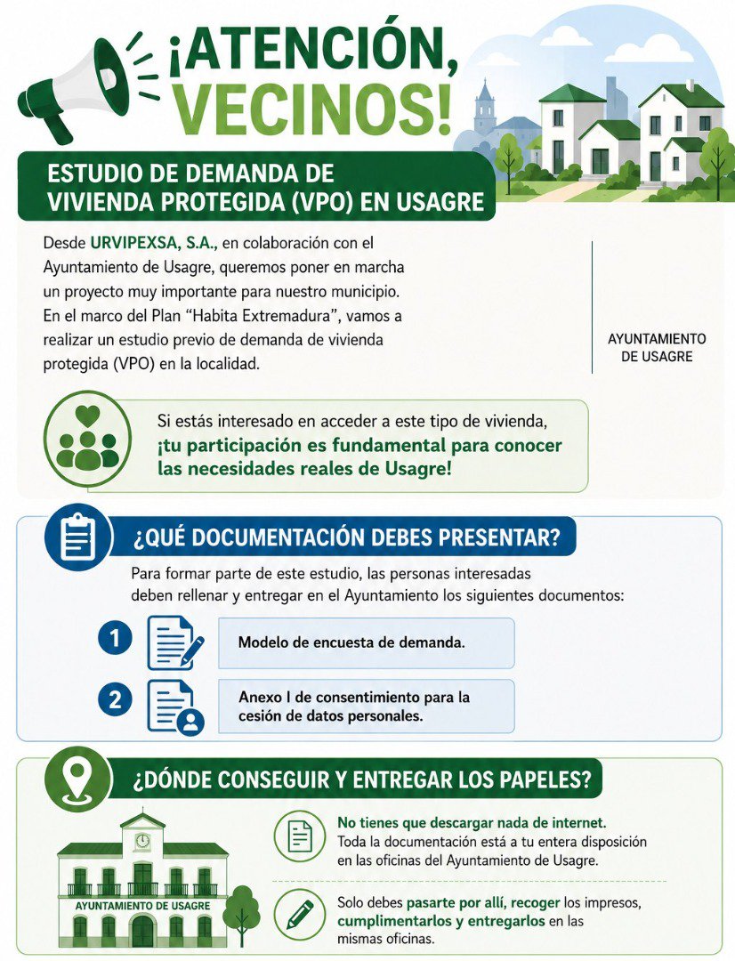 Usagre quiere medir su necesidad real de vivienda protegida