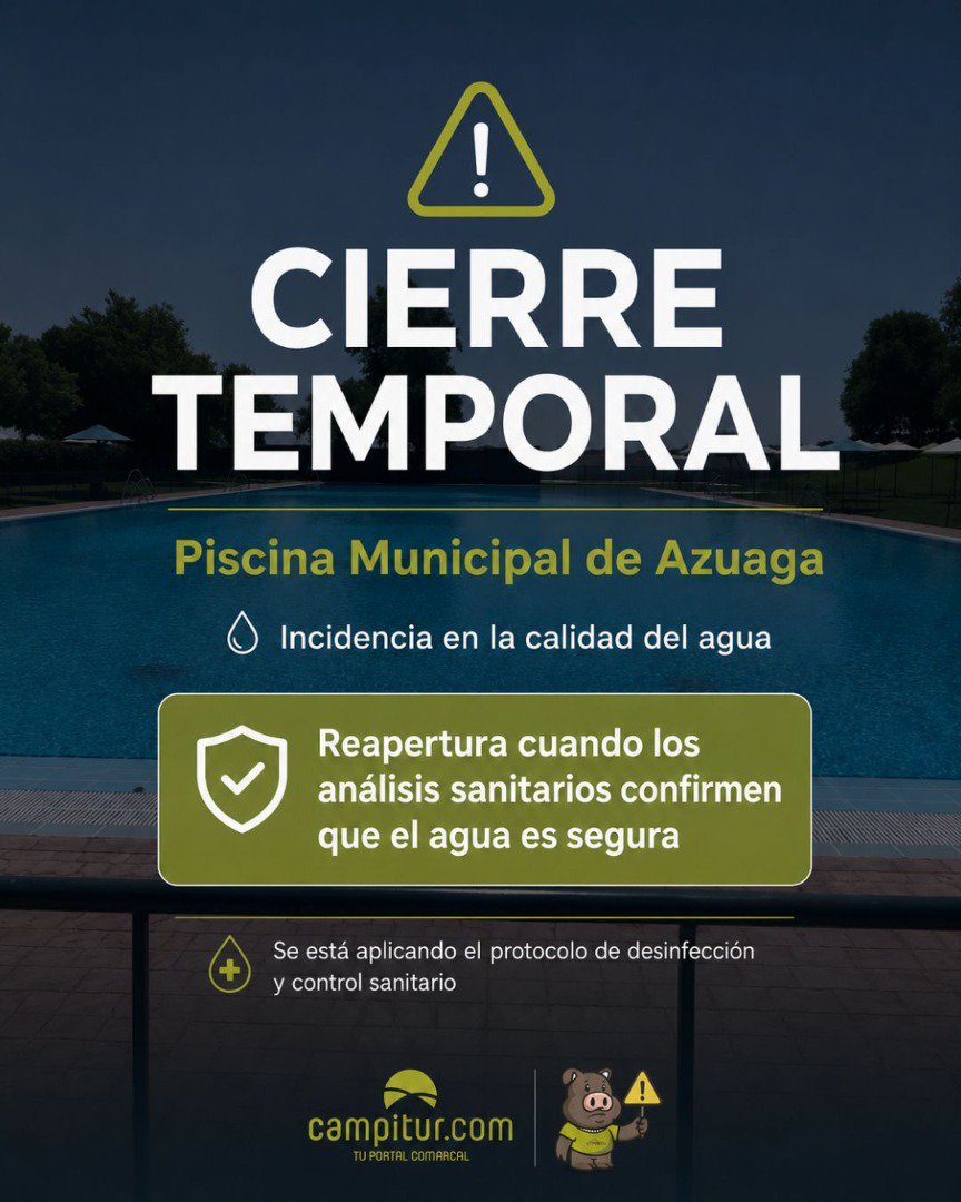 La piscina municipal de Azuaga cierra temporalmente por una incidencia sanitaria