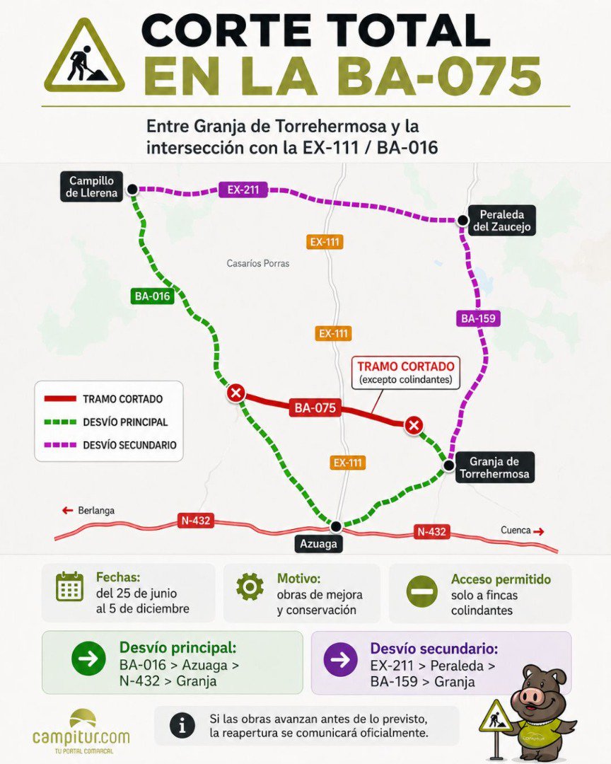La carretera entre Granja y Campillo quedará cerrada por obras