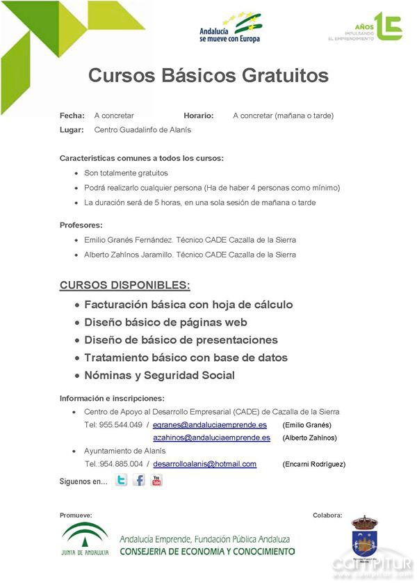 Cursos básicos gratuitos en Alanís 