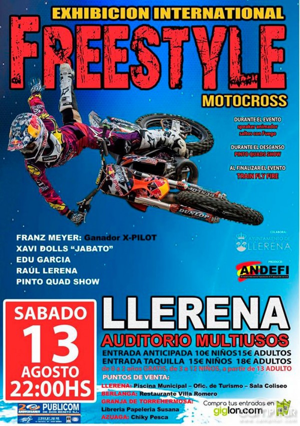 Exhibición Internacional de Freestyle de Motocross en Llerena 