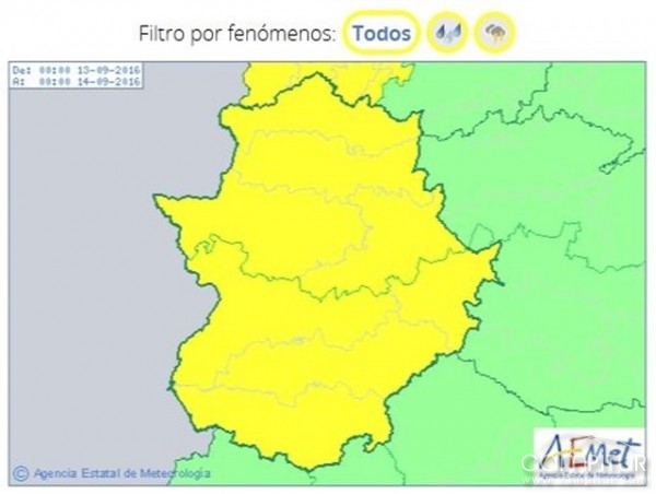 Extremadura hoy en Alerta Amarilla 