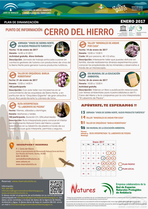Punto de Información Cerro del Hierro: Programa actividades enero 