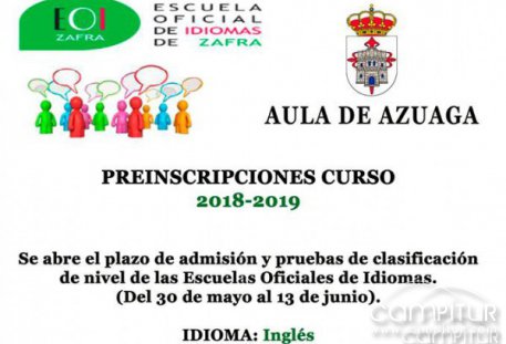 Preinscripciones Curso 2018/19 Aula de Azuaga Escuela de Idiomas 