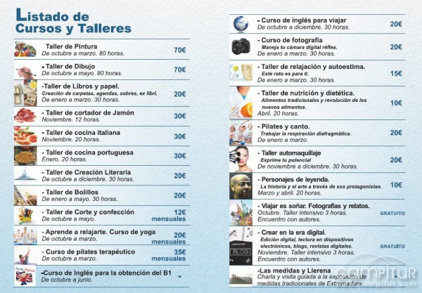 Abierto el plazo de inscripción para los nuevo cursos y talleres de la Universidad Popular de Llerena 