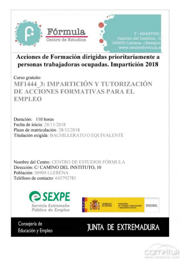 Curso formativo gratuito en Llerena 