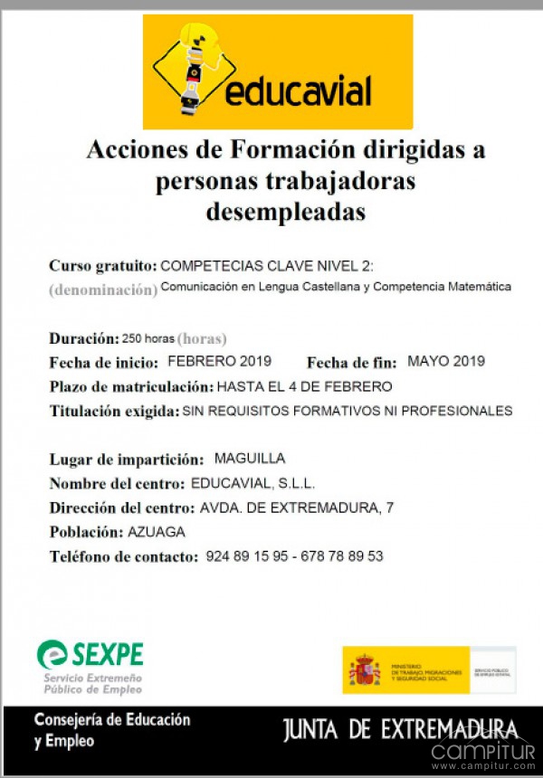 Curso gratuito “Competencias Clave Nivel 2” en Maguilla 