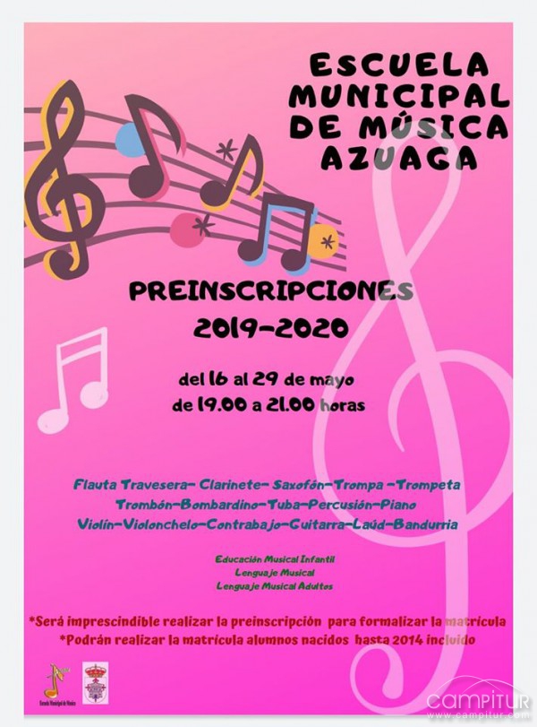 Preinscripciones para la Escuela Municipal de Música de Azuaga 