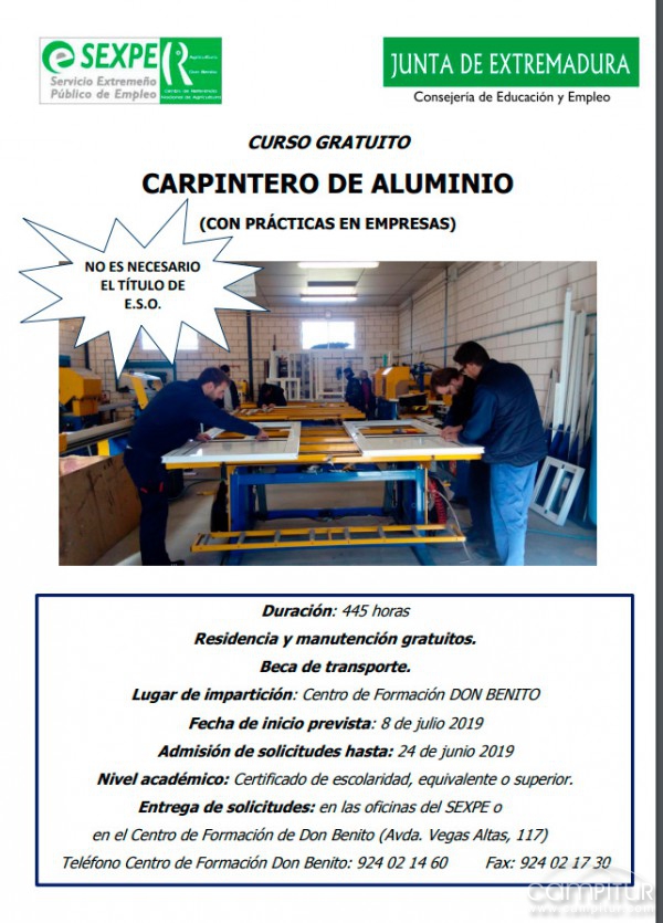 Curso gratuito “Carpintero de aluminio” 