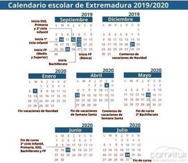 Calendario Escolar Curso 2019/2020 en Extremadura 